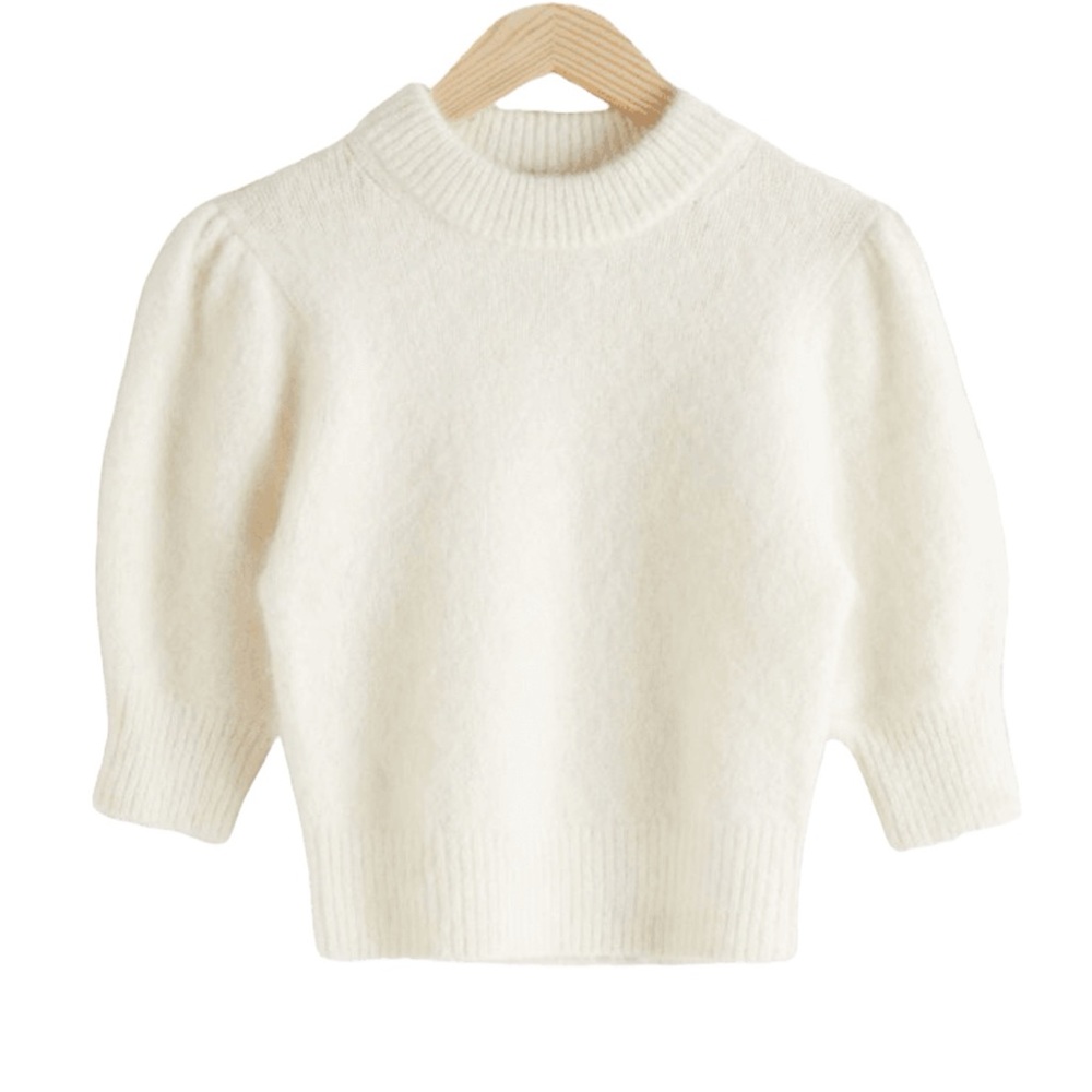 & Other Stories Alpaca Wool Blend Puff Sleeve Cropped Jumper in Ivory